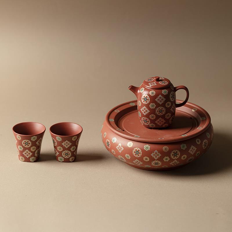 矿紫砂四方壶功茶具朱泥装茶具套一壶两杯轻奢泡原茶壶夫65161茶