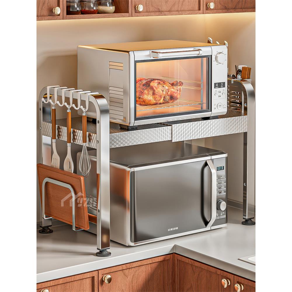 双层不锈钢厨房微波炉置物架多功能支架多层烤箱台面电饭煲收纳架