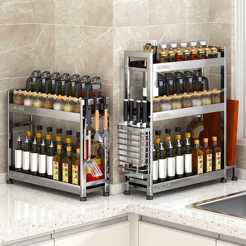 304不锈钢厨房调料置物架筷子刀架台面多功能家用盐调味罐收纳层