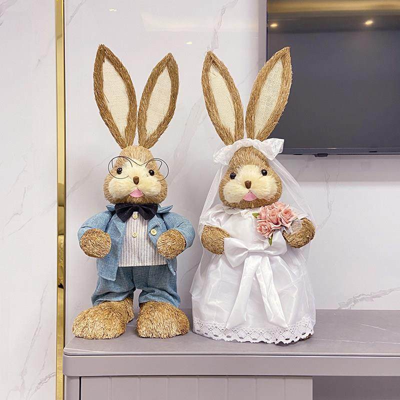 草编兔子摆件客厅装饰可爱家居新娘的婚礼新婚结婚礼物送新人公仔,家居饰品,装饰摆件,淘宝优惠券,粉丝福利购,淘宝优惠卷