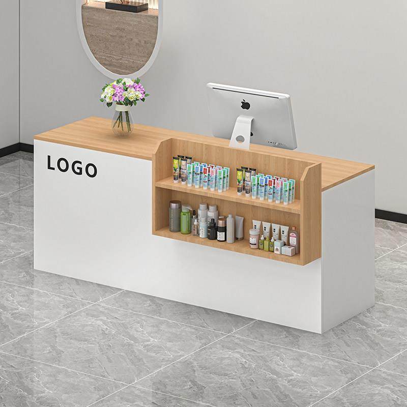 吧台收银台店铺小型简约现代超市柜台桌实木美容铁艺字前台接待台