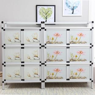 碗柜家用厨房柜子橱柜简易收纳不锈钢储物组装多功能玻璃门出租房