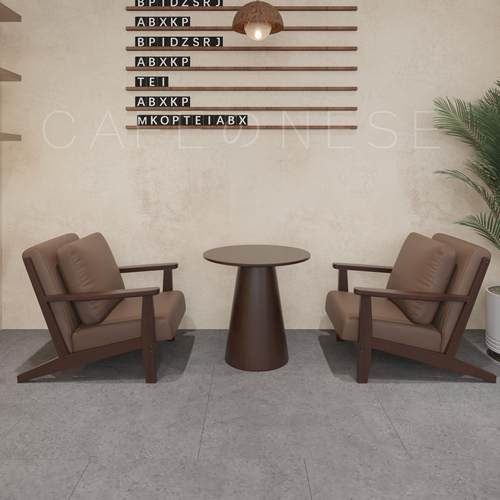 覆古咖啡厅奶茶店实木纳帕皮单人沙发休闲洽谈卡座酒吧桌椅组合