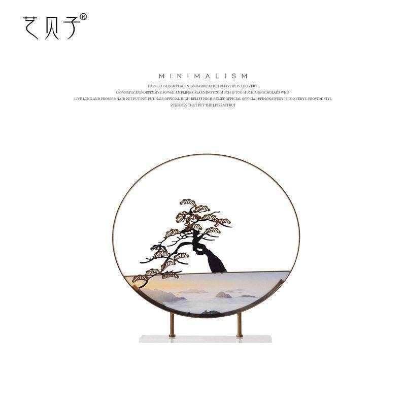 新中式创意铁艺迎客松屏风玄关摆件客厅茶室酒店前台峰景软装饰品,家居饰品,装饰摆件,淘宝优惠券,粉丝福利购,淘宝优惠卷