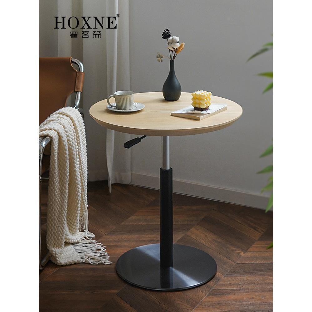 霍客森中古实木茶几现代简约升降沙发边几家用小户型客厅阳台圆桌