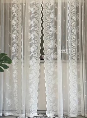 免法打孔CRH式蕾丝纱帘橱断窗窗隔魔术贴窗飘帘白色阳台客厅穿杆