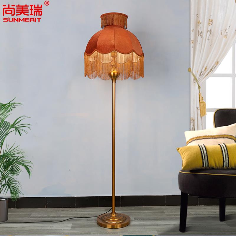 天鹅绒欧饰式落地厅灯法孟式覆古焦糖色客立式LS05卧室床头装台灯