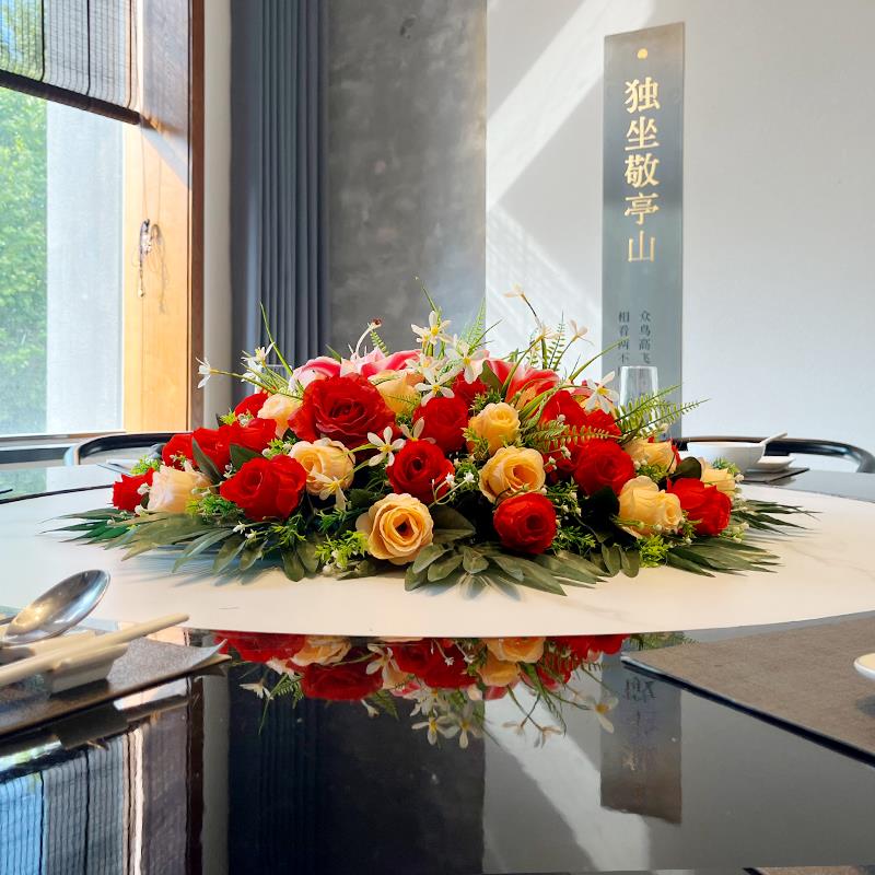 店tfgbvc包厢大圆桌装转饰绢花花仿真台花酒圆桌中间摆花餐桌盘假