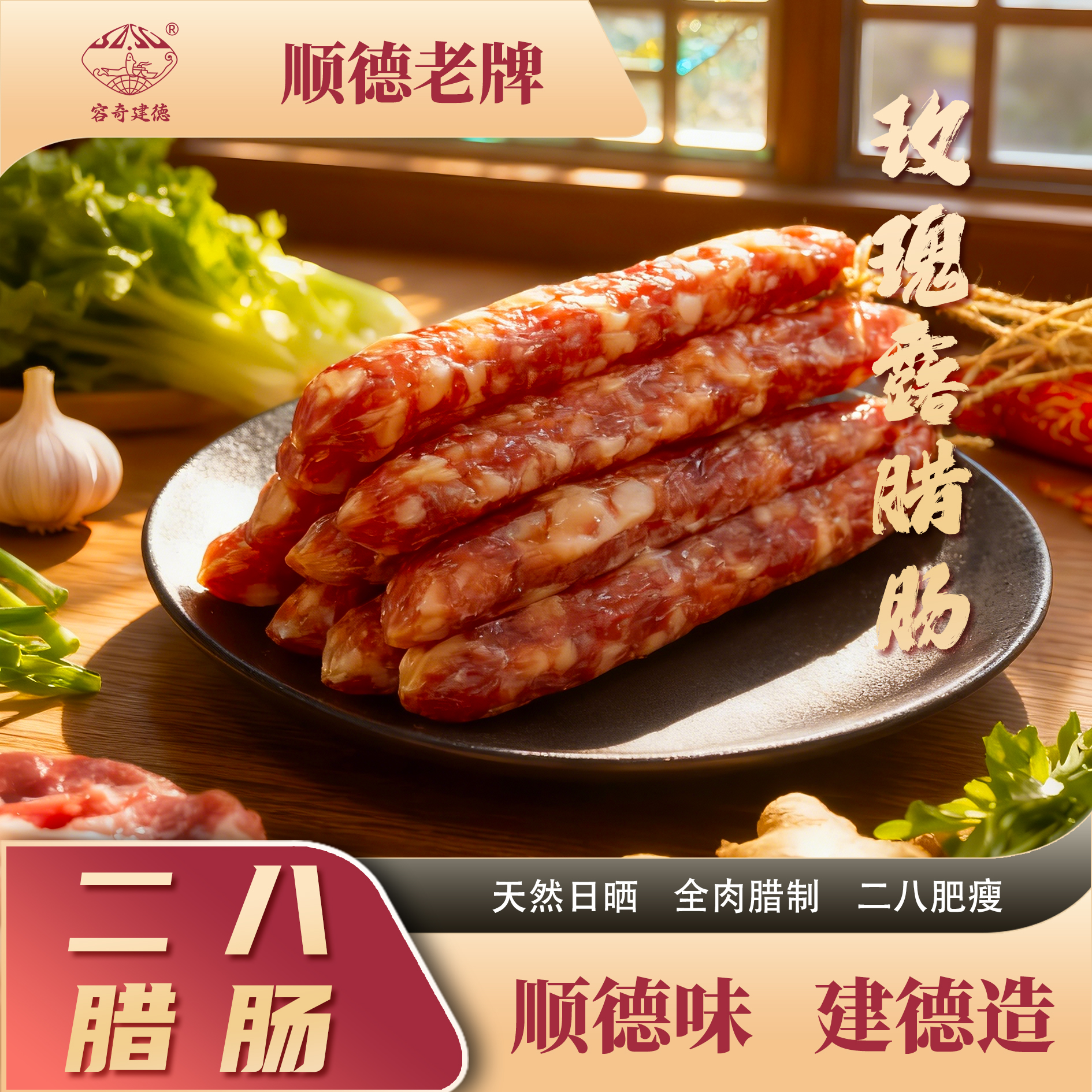 广东二八腊肠250g咸甜味腊肠顺德特产年货容奇建德玫瑰露酒腊香肠