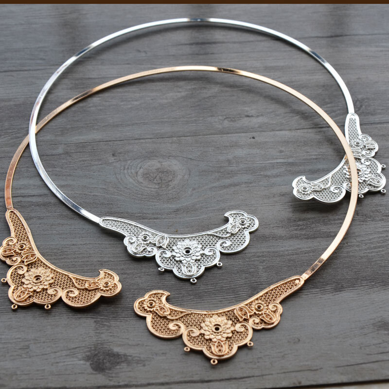 君绾青丝纯铜铸铜焊接花丝项圈180MM璎珞镶嵌主体古风饰品配件diy