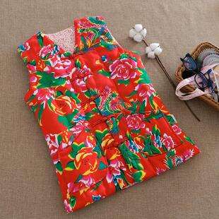 东北大花布盘扣马甲潮流网红独特民族风2024新款宽松二人转演出服