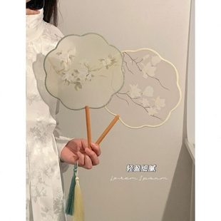 子舞蹈扇配饰半扇子透明礼品中国风摄影汉服团扇古风扇宫廷风长柄