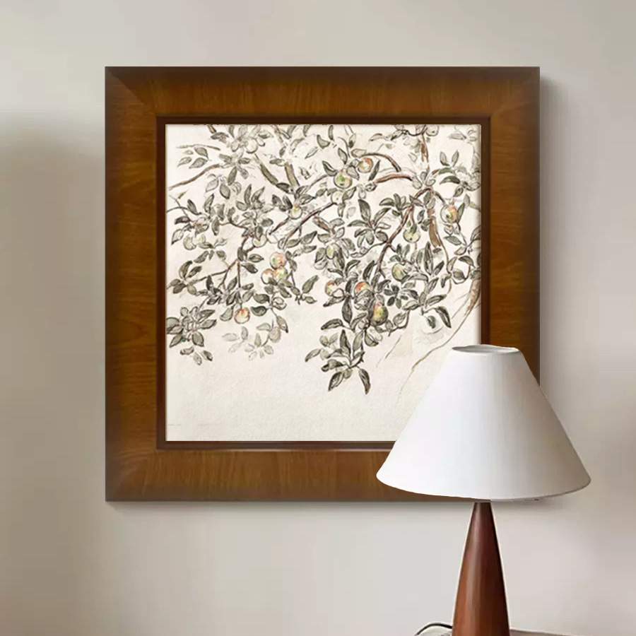 平安果》法式中古风线稿素描装饰画玄关斗柜高级感美拉德卧室挂画图片