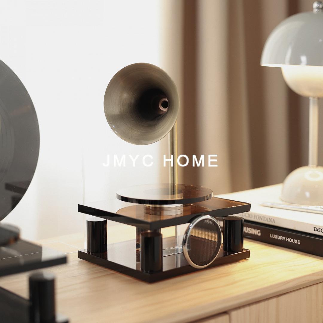 轻奢创意复古水晶留声机桌面摆件样板间客厅电视柜玄关家居装饰品