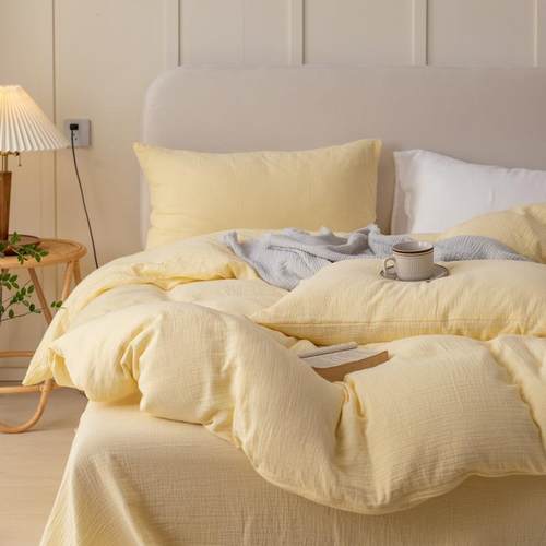 CB#四季新款双层纱1.5m1.8m家用2m床纯色被套床单床上用品四件套