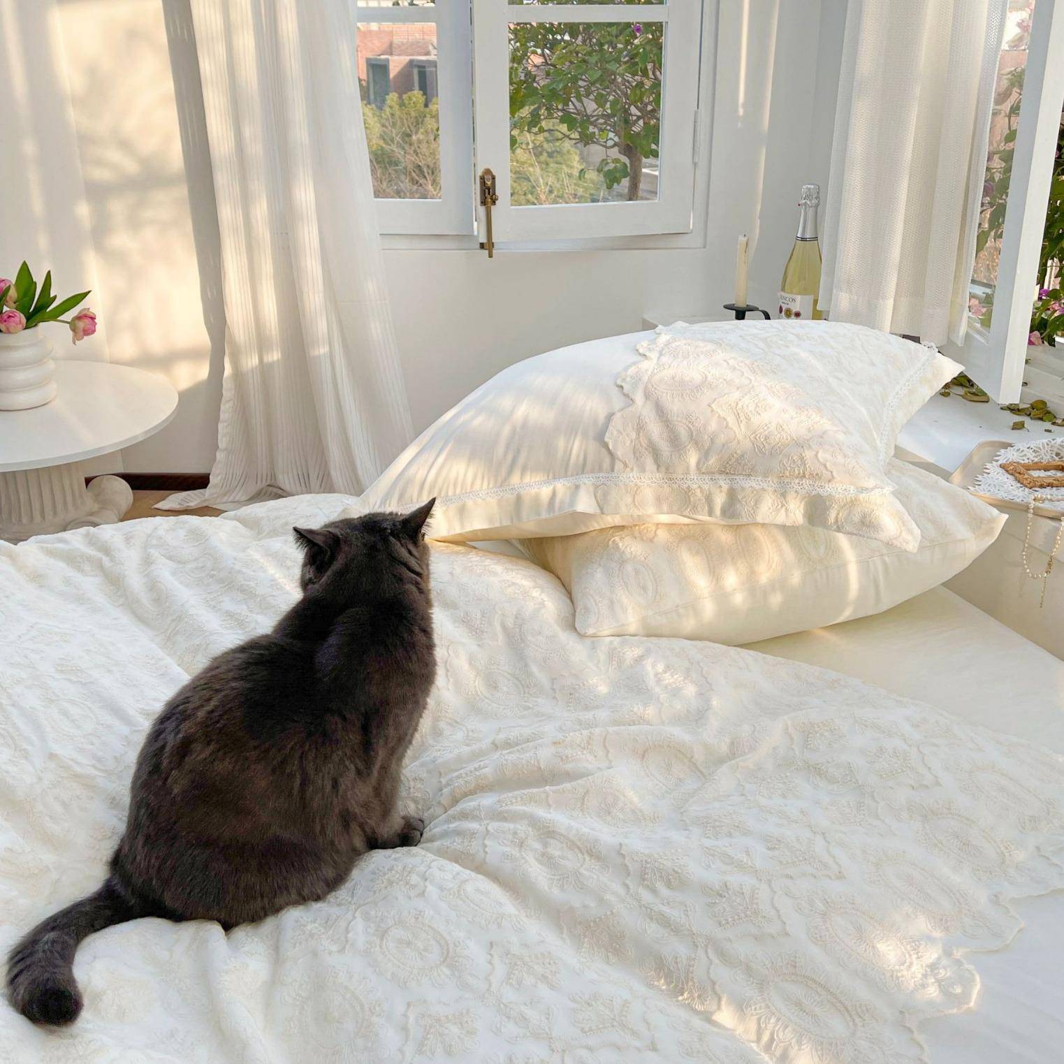 澳棉法式浪漫轻奢宫廷风纯棉提花刺绣被套床单四件套