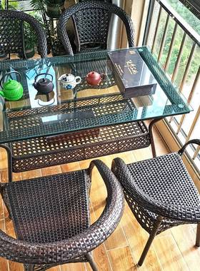 I1藤椅子桌子茶几套装会客阳台茶楼休闲长方形藤椅三件套茶桌椅组