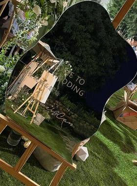 镜面迎宾牌水牌婚礼迎宾牌结婚欢迎异形镜面门口迎宾牌装饰宴会