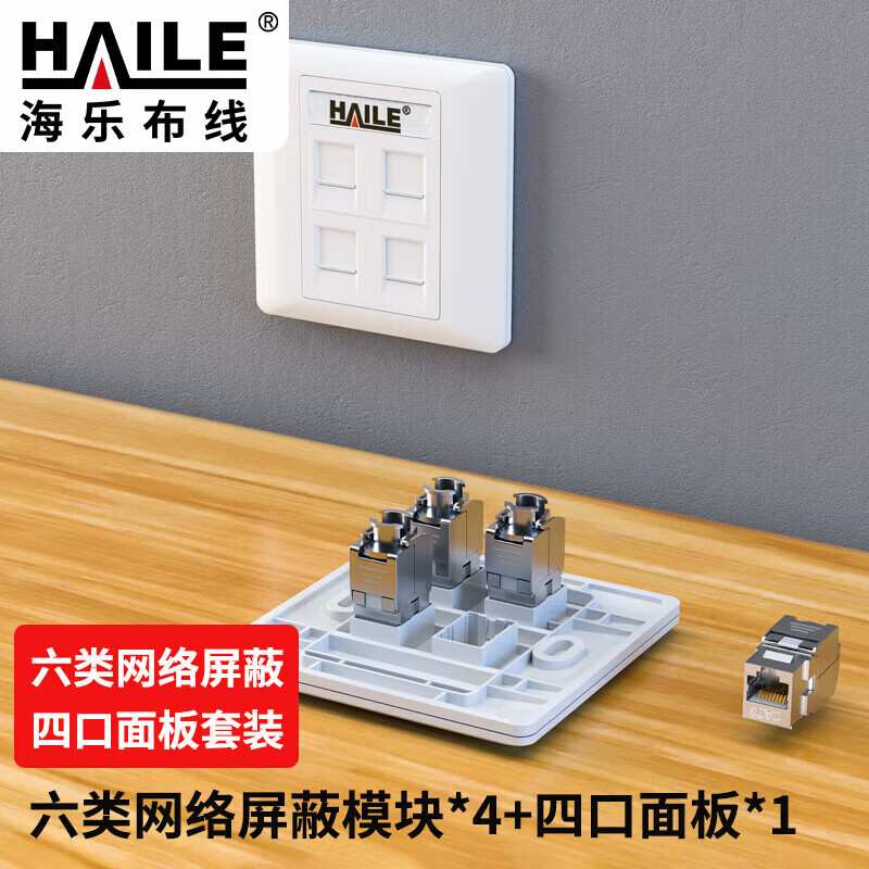 HAILE海乐六类通信网络屏蔽四口套装