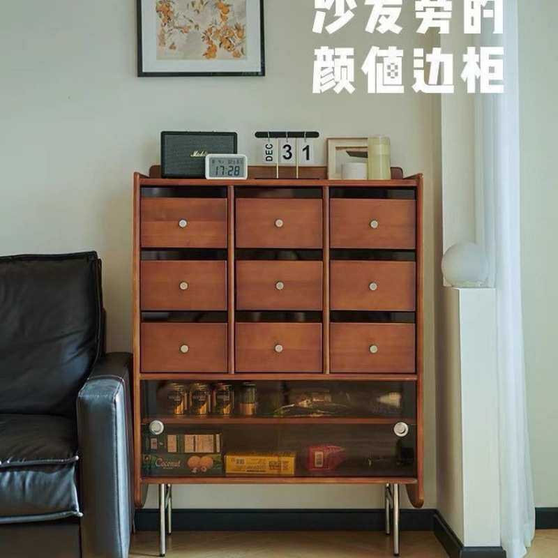 原木风实木餐边柜中古边柜一体储存柜客厅收纳柜简约现代茶水柜