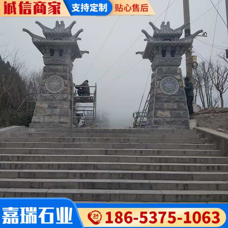 石雕汉阙门口摆件 汉白玉仿古建筑门楼 汉代标志建筑景区雕刻汉阙