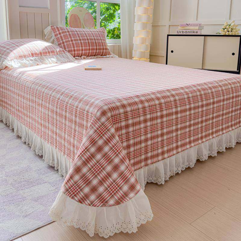 A类小清新碎花双面纯棉夹棉床盖单件四季通用全棉绗缝床单不起皱