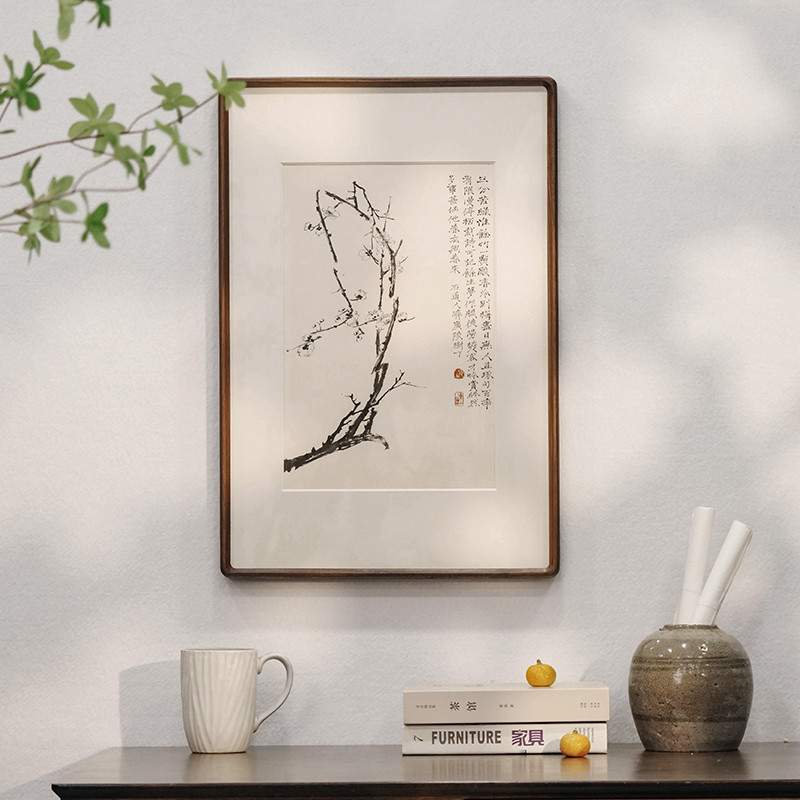 石涛花卉新中式餐厅装饰画客厅茶室玄关挂画实木桌面摆件画框空框图片