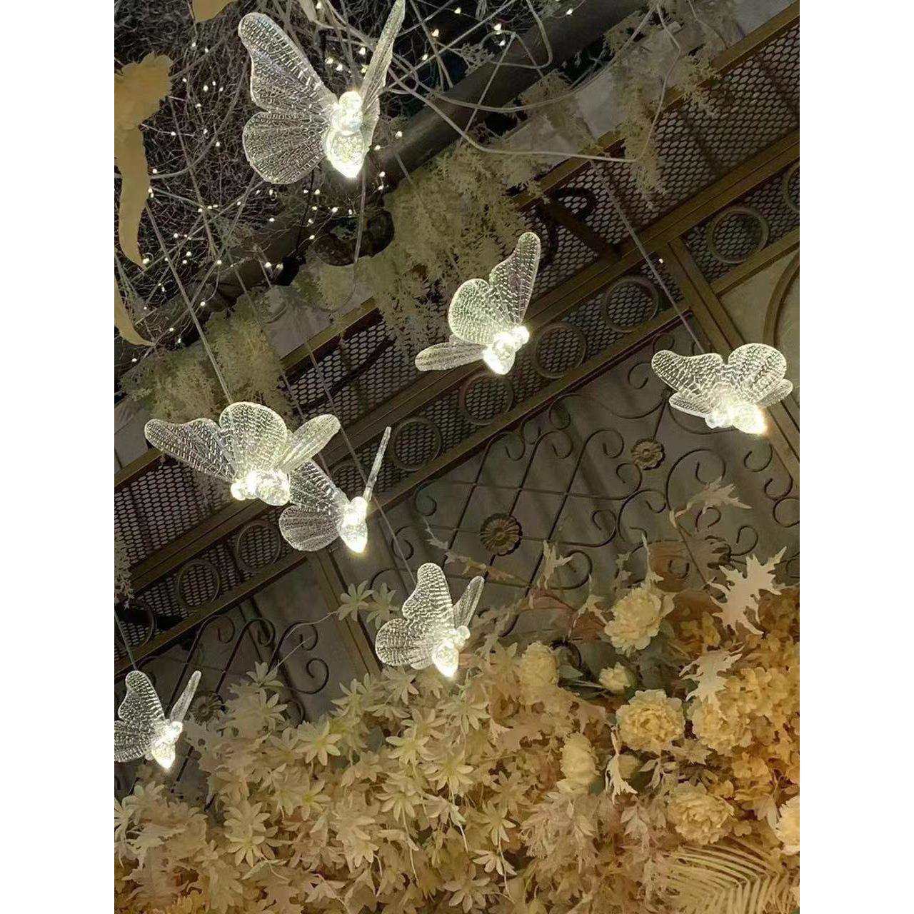 新款婚庆道具发光亚克力蝴蝶灯串婚礼吊顶装饰布置灯橱窗挂饰