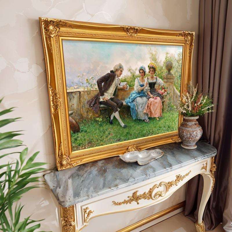 玄关装饰画欧式简美客厅沙发背景壁画人物宫廷大芬村油画挂画