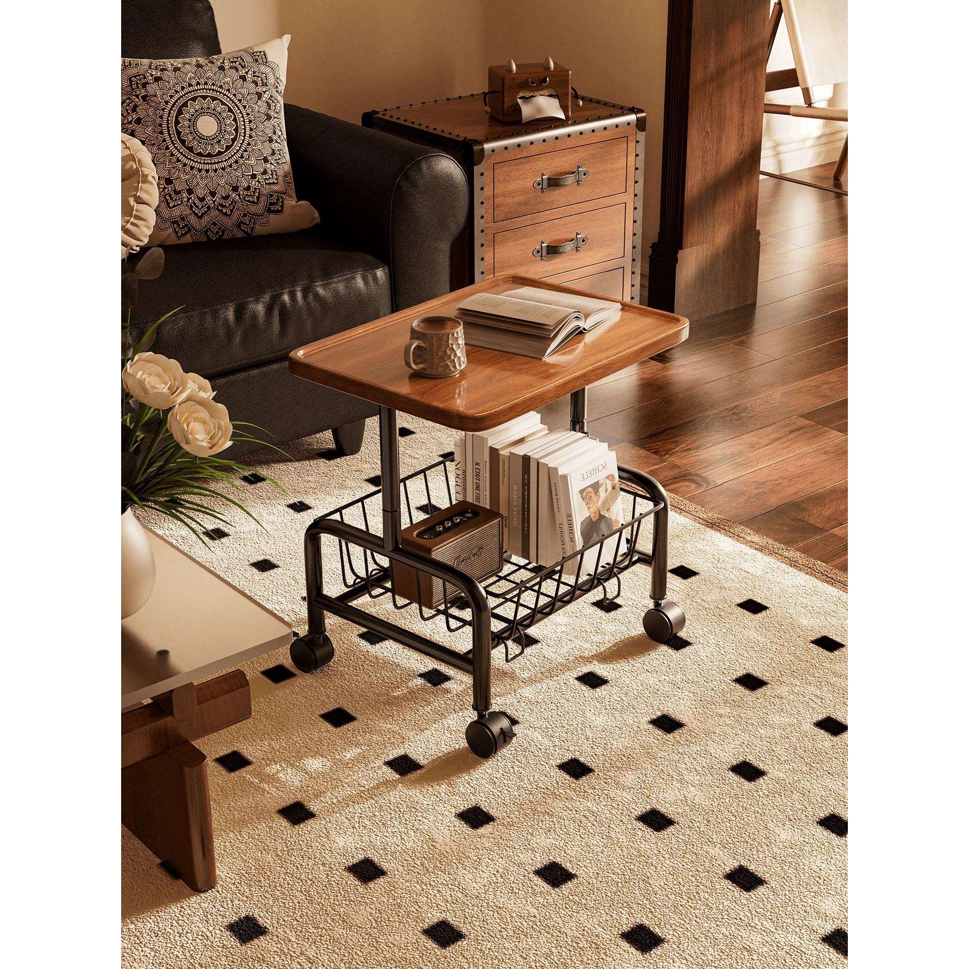 沙发边几可移动客厅小推车置物架带轮奶油风小茶几家用简易小桌子