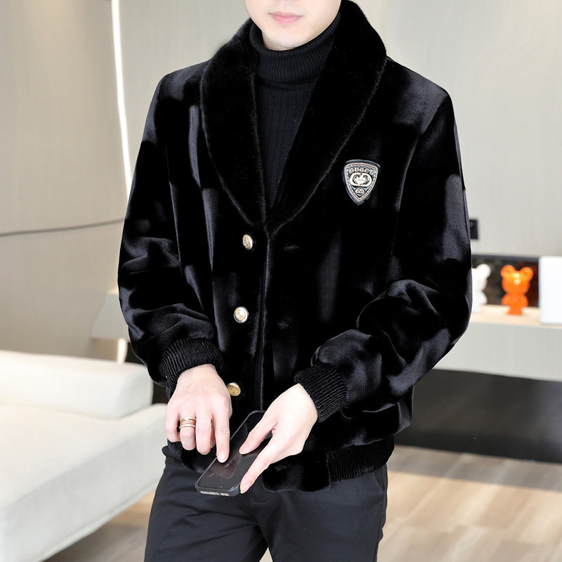 겨울 신작 남성용 골드 밍크 벨벳 코트 청소년 패션 두꺼운 모피 코트 고급 따뜻한 모피 올인원 벨벳