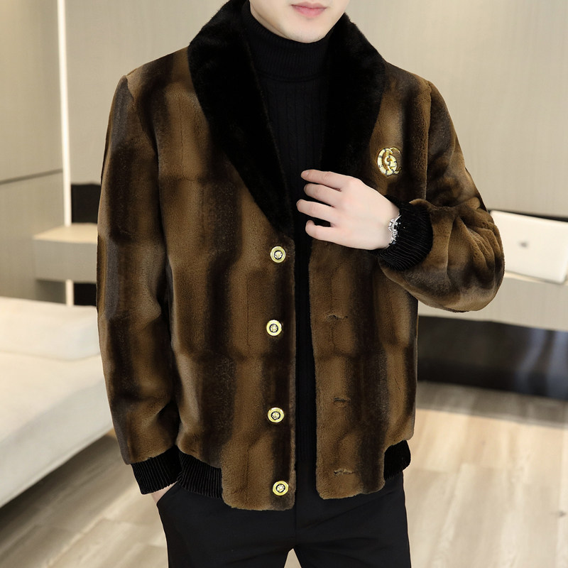 겨울 신작 남성용 골드 밍크 벨벳 코트 청소년 패션 두꺼운 모피 코트 고급 따뜻한 모피 올인원 벨벳