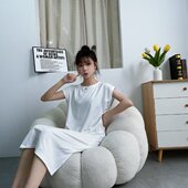 遮肚减龄百搭中长款 夏季 无袖 开叉连衣裙纯色休闲宽松背心睡裙女