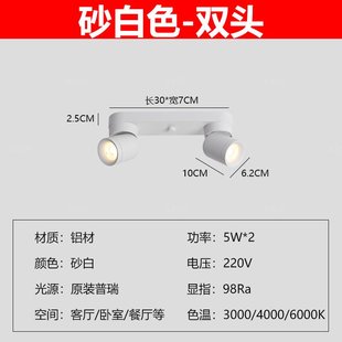 射灯led吸顶式 简约明装 可调角度双头三头家用衣帽间灯过道筒灯