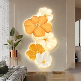饰画抽象艺术花卉led发光灯画奶油风简约走廊玄关挂画 北欧ins风装