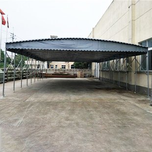 大型伸缩雨棚 户外手推式 大排档合金材质遮阳蓬 移动式 折叠挡雨款