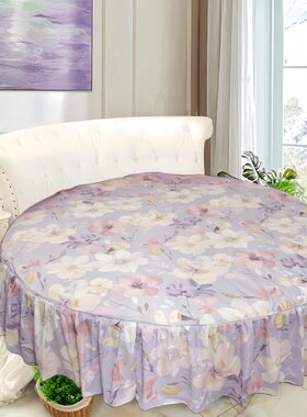 浅紫色秋日私语全棉圆床床品四件套纯棉圆床单圆被套圆形床套件2m