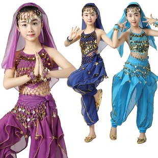 亮片儿童演出服女童舞台表演演出服派对肚皮舞舞蹈服新疆印度舞服