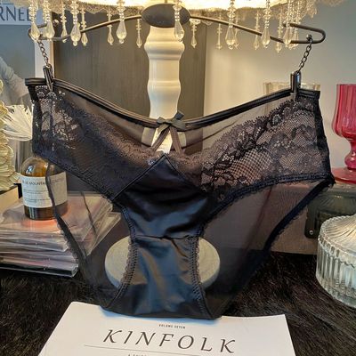 G-VS708性感低腰镂空网纱缎面三角裤女新款防走光蝴蝶结蕾丝内裤
