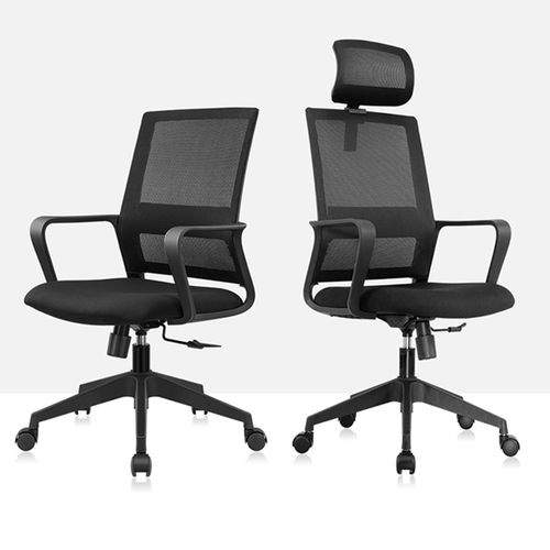 办公椅职员办公电脑椅转动t员工椅会议椅简约黑色带头枕护腰会客