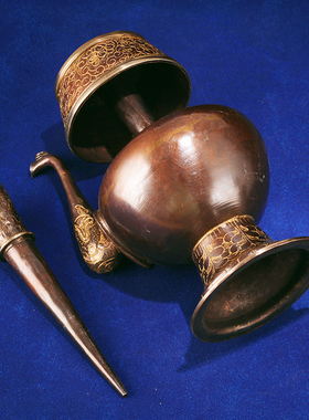 纯紫铜雕花藏式用品尼泊尔工艺文巴壶净水瓶贲巴家居X摆饰宝瓶多