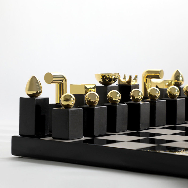 北欧家具装饰客厅桌面木质国际象C棋棋盘摆件样板间装饰欧式棋盘
