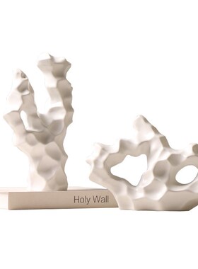 中式创意陶瓷珊瑚石摆件书房茶室装饰品样板间工艺U品插花假山摆