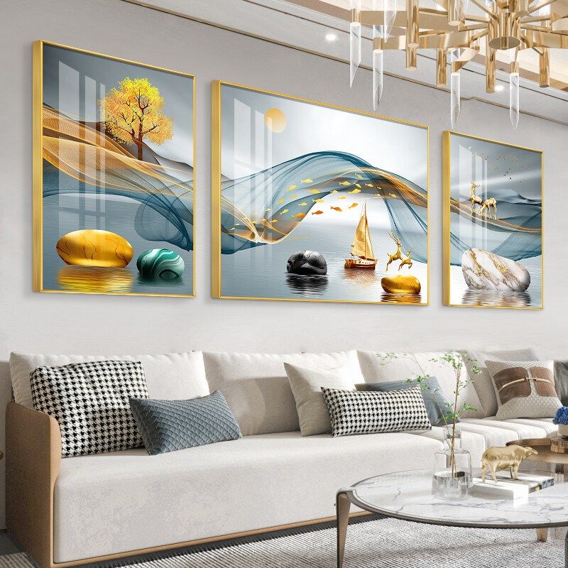 网红北欧客厅装j饰画沙画感发背景墙三联画墙壁画晶瓷高级现代简,家居饰品,现代装饰画,淘宝优惠券,粉丝福利购,淘宝优惠卷