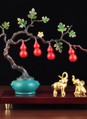 彩铜大象摆件福禄吉祥招财葫芦迎客松工艺品家居客X厅玄关装饰品