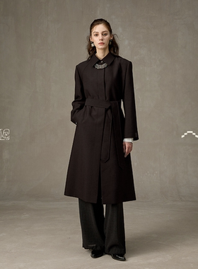 mesosph天丝羊毛法式正肩高克重红紫色调英伦风风衣外套大衣