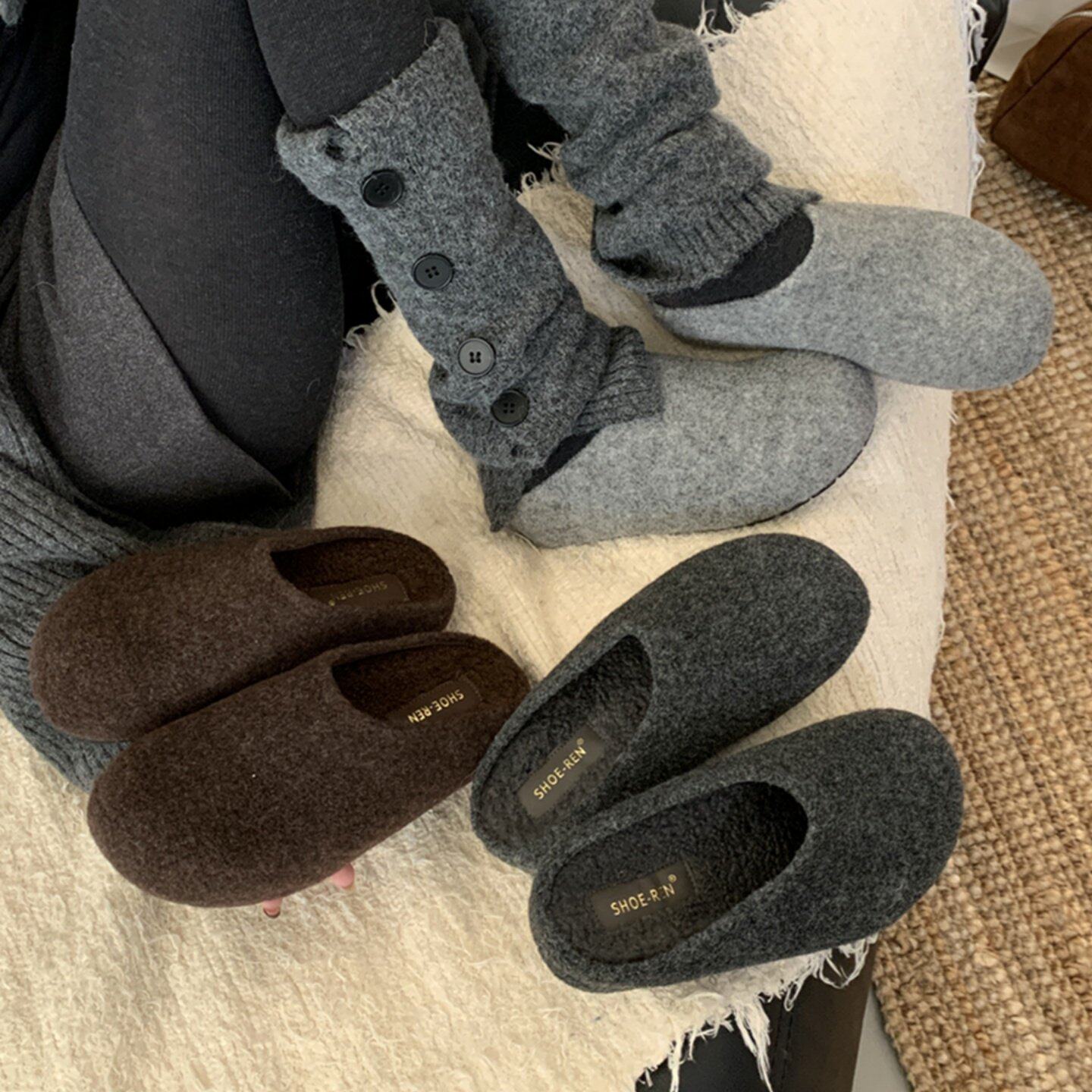SHOE-REN内增高毛毛鞋外