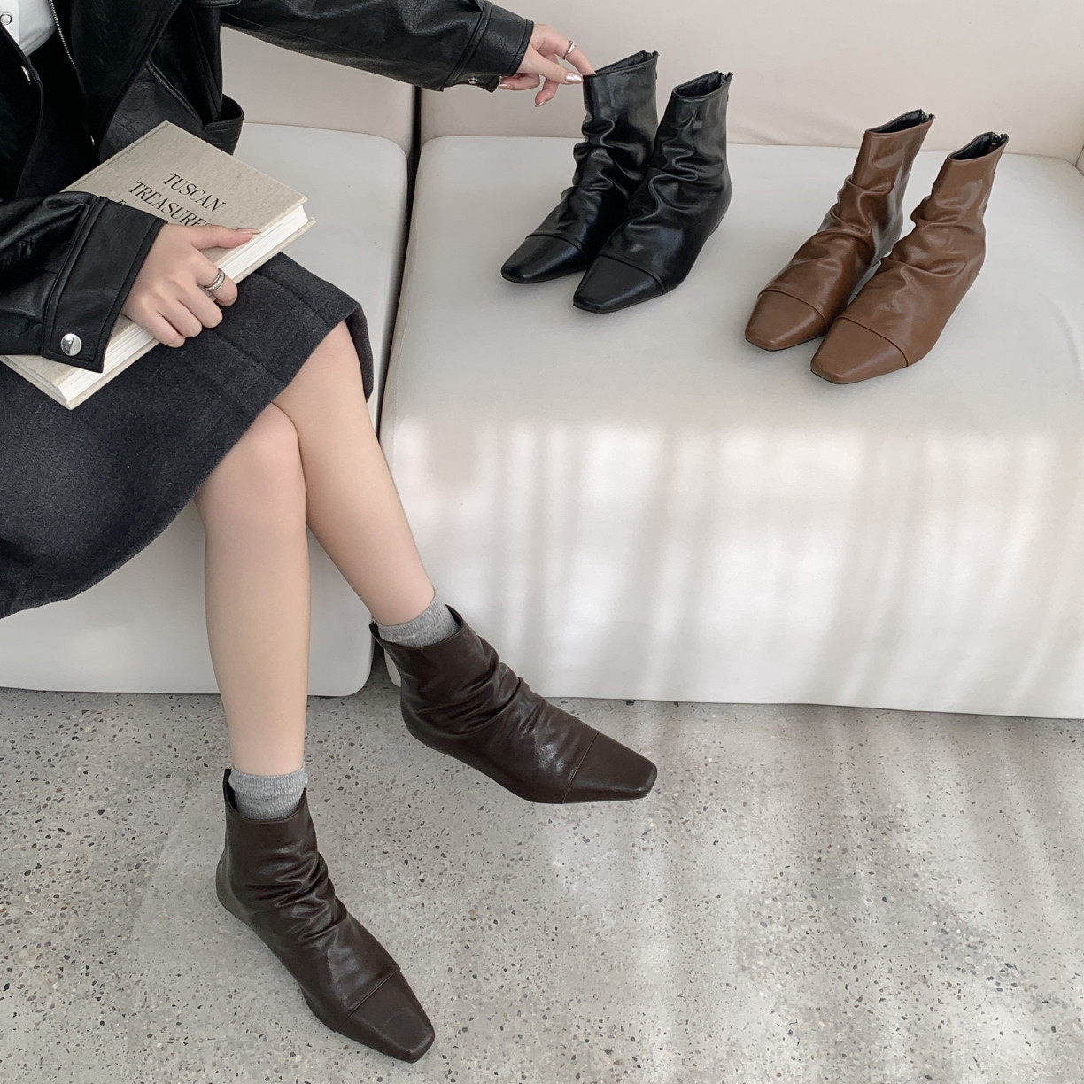 DASU韩版方头堆堆靴女内