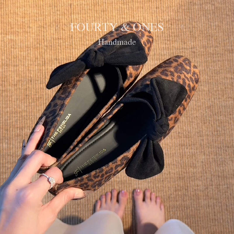 羊皮版~时尚豹纹蝴蝶结浅