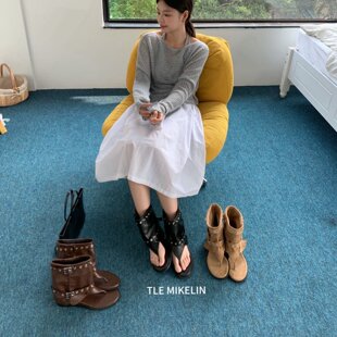 TLE MIKELIN 韩版皮带扣鞋女平底一脚蹬夹趾舒适百搭防滑休闲鞋